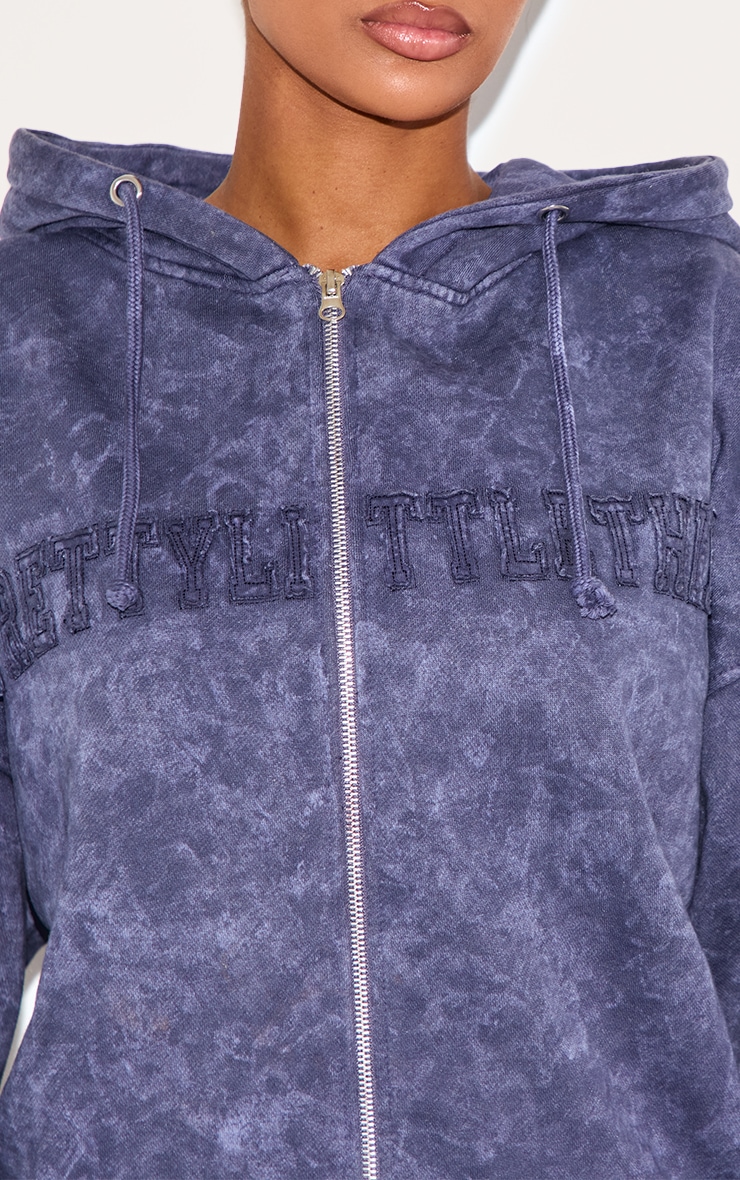 Shape Navy Embroidery Washed Zip Through Hoodie | Shape