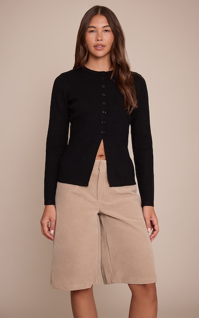 Black Rib Knitted Button Down Cardigan