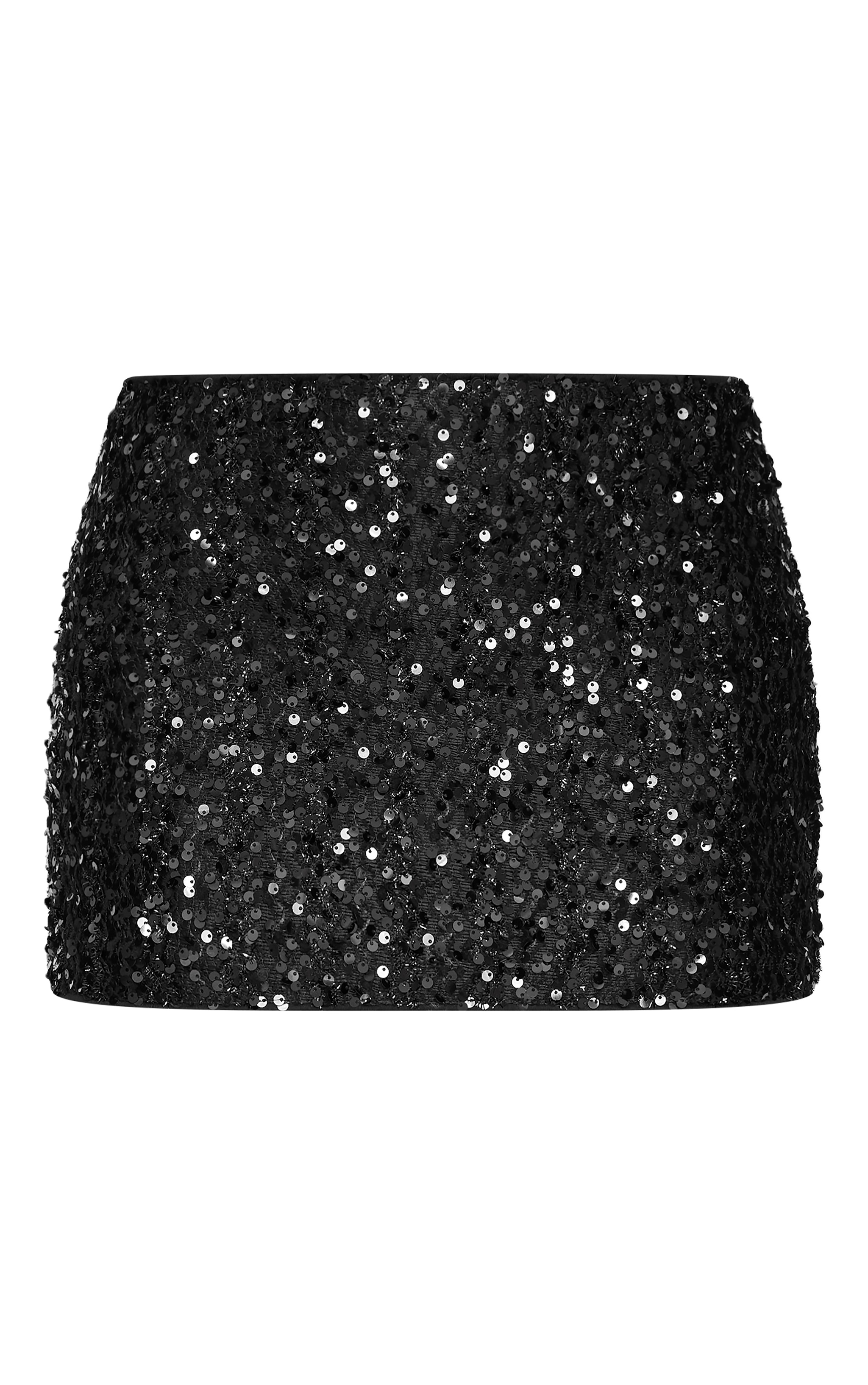 Black Textured Sequin Micro Mini Skirt image 6