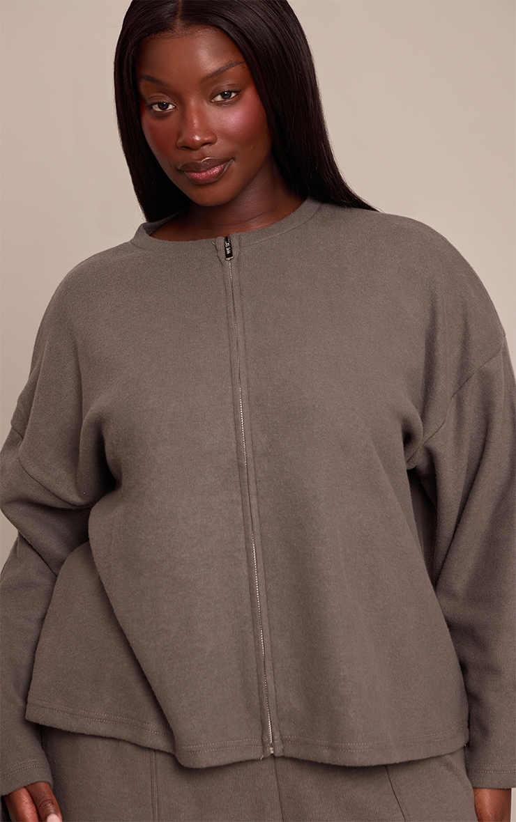 Plus Charcoal Soft Touch Zip Through Sweatshirt image 4