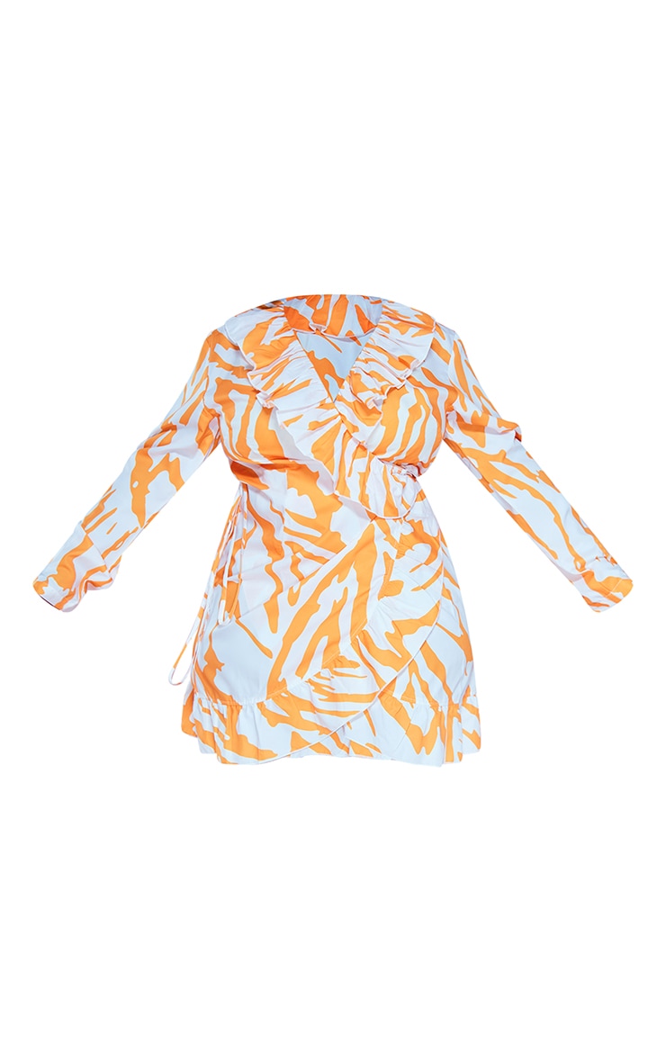 Plus Orange Zebra Frill Detail Wrap Dress PrettyLittleThing USA