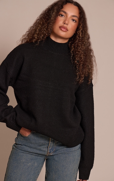 Tall Pull oversize en maille tricot noire à col polo