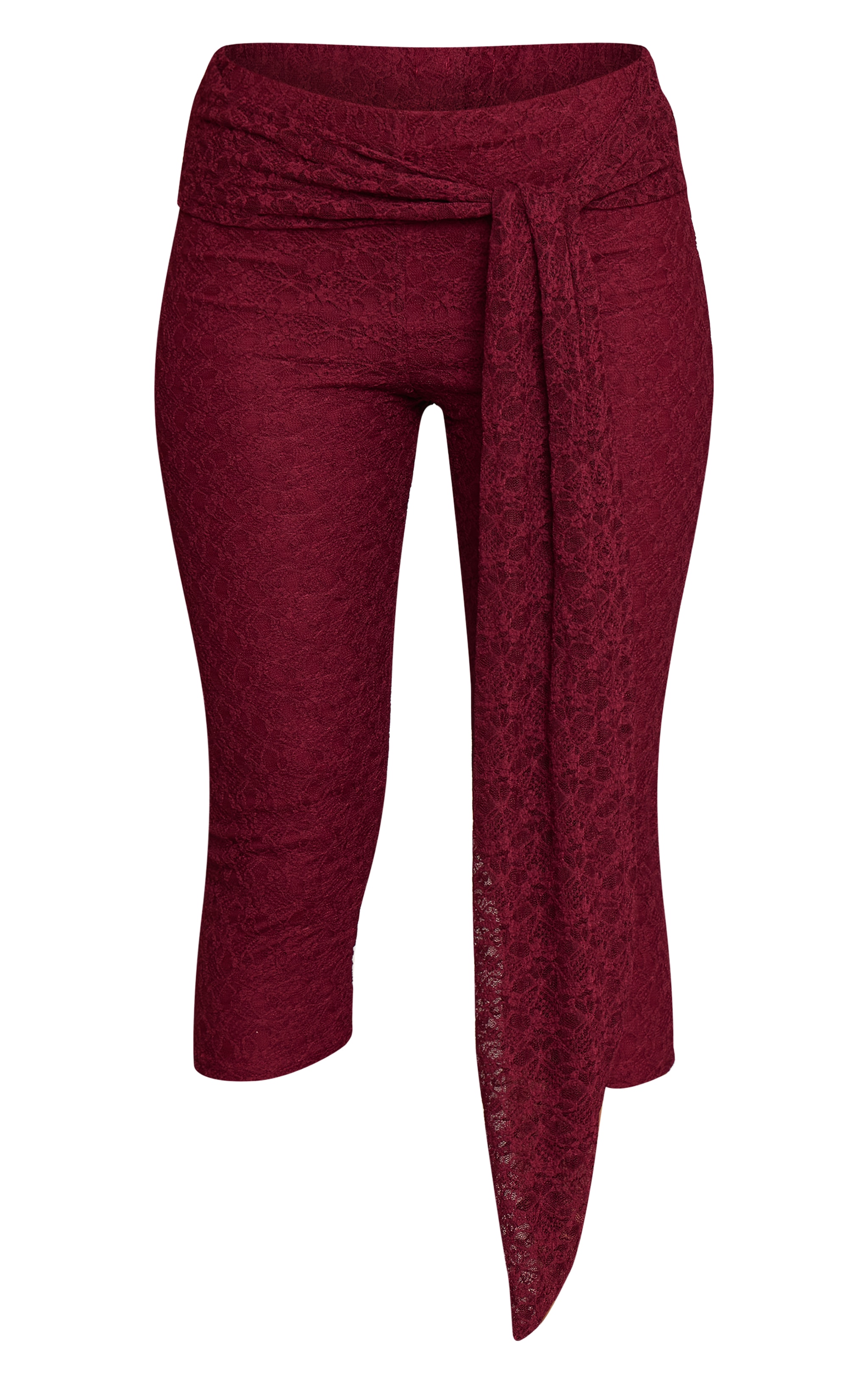 Plum Textured Lace Wrap Waist Detail Capris image 5