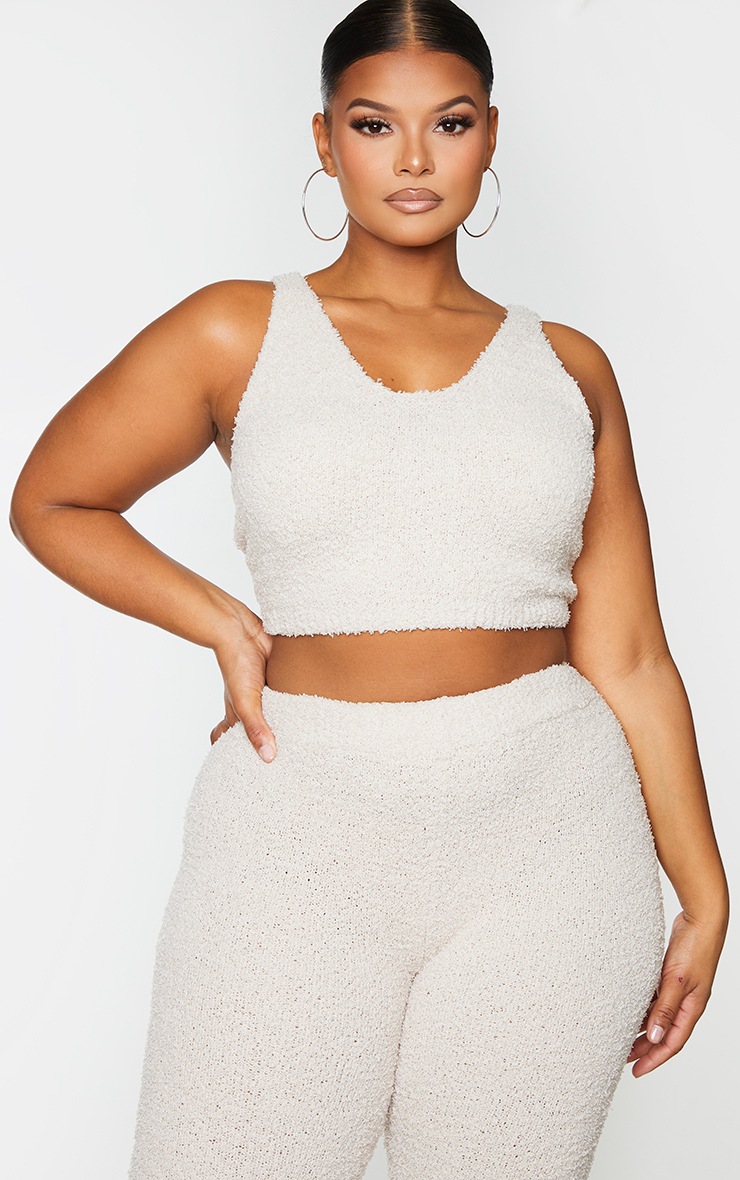 Plus Stone Scoop Neck Chenille Crop Top