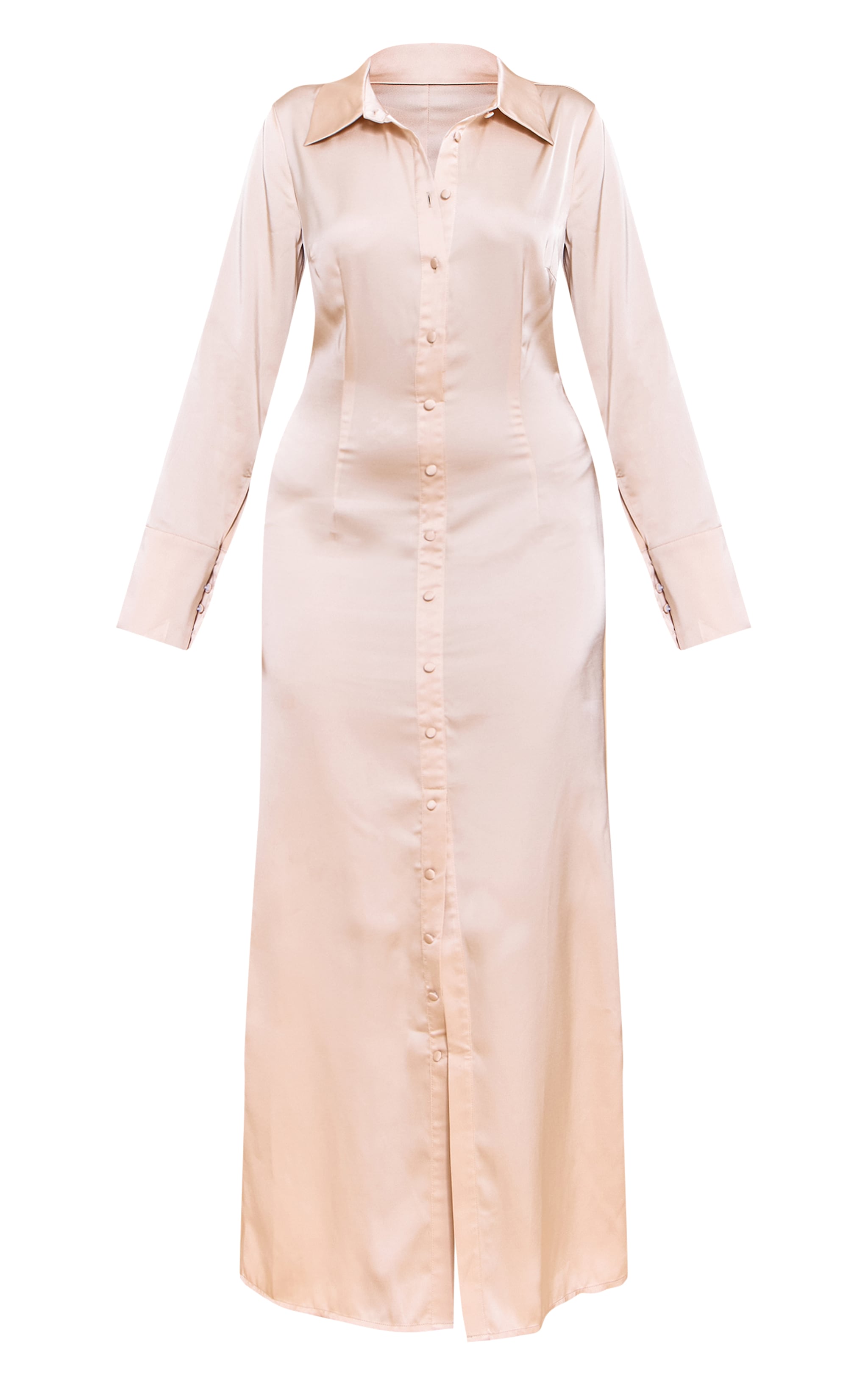Almond Satin Button Down Midaxi Dress image 5
