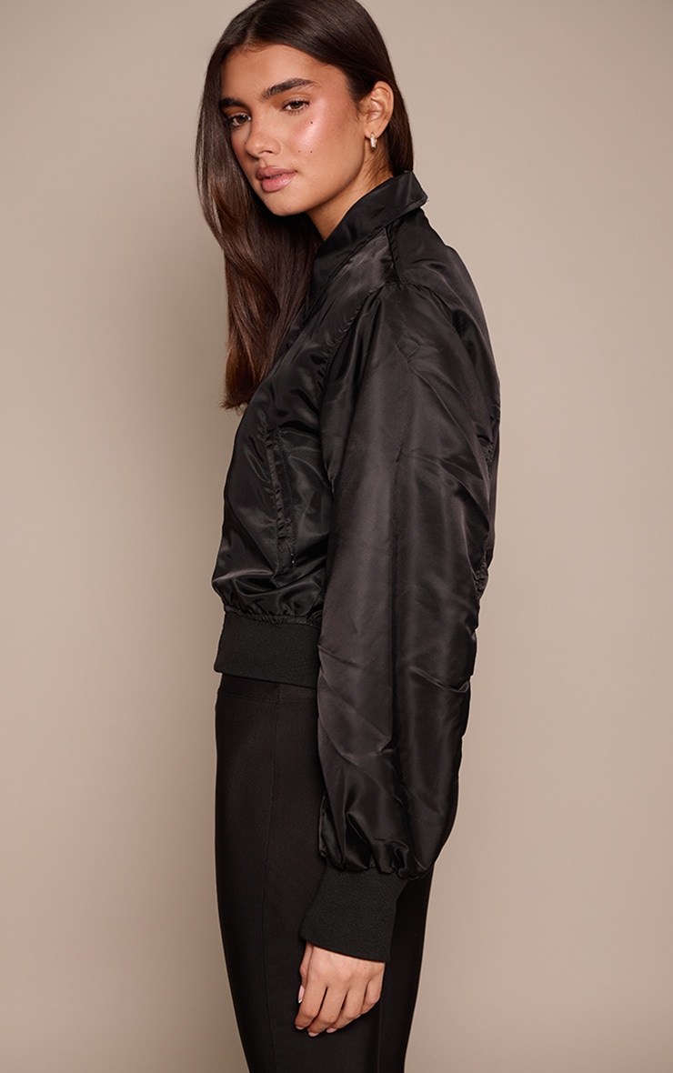 Black Cropped Nylon Bomber Jacket image 2