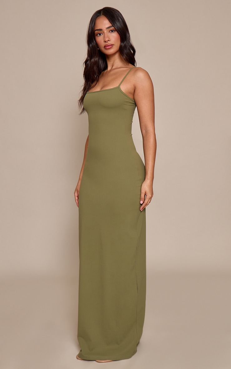 Petite Dark Olive Snatched Sculpt Strappy Maxi Dress image 3