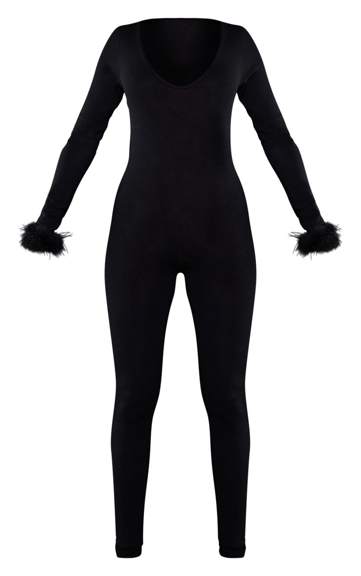 Black Feather Knitted Jumpsuit Knitwear PrettyLittleThing