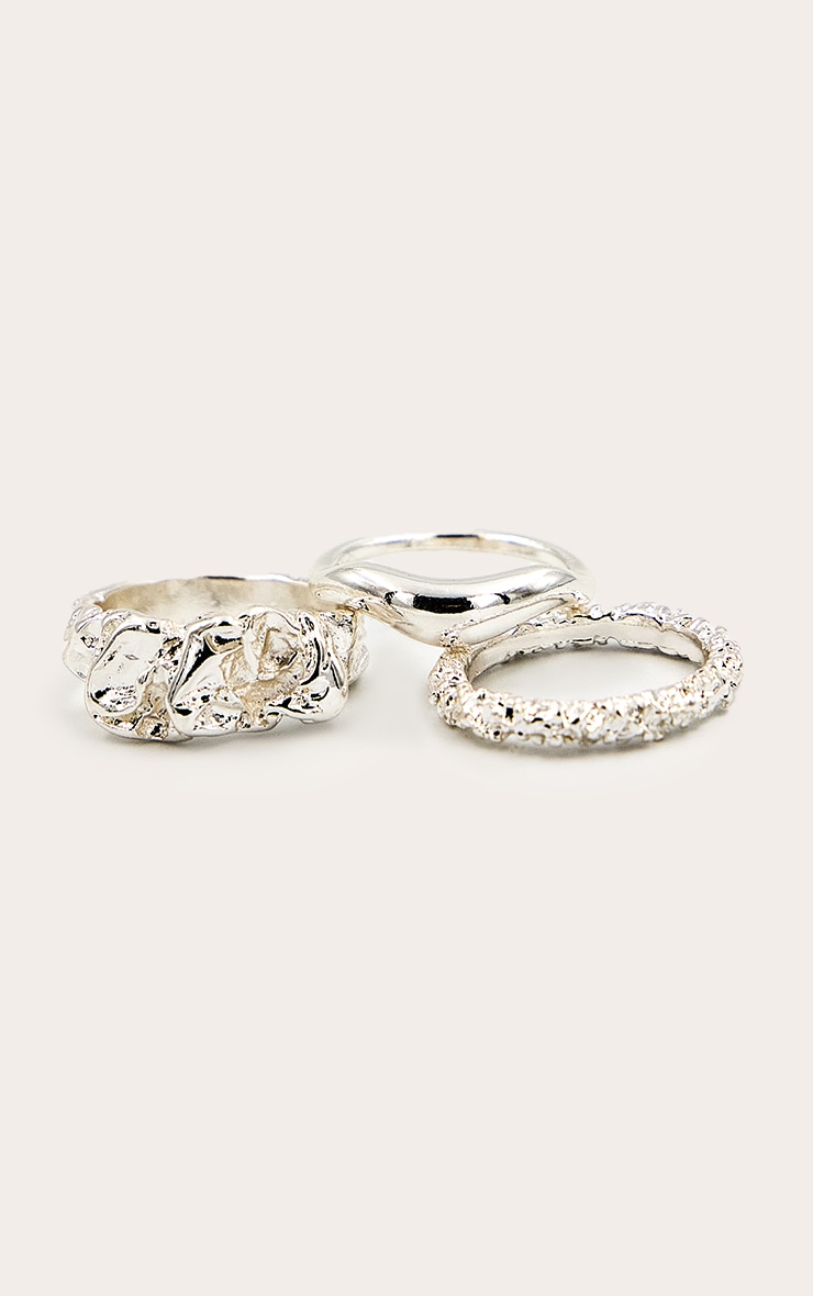 Silver Textured Molten Stacked Ring image 3