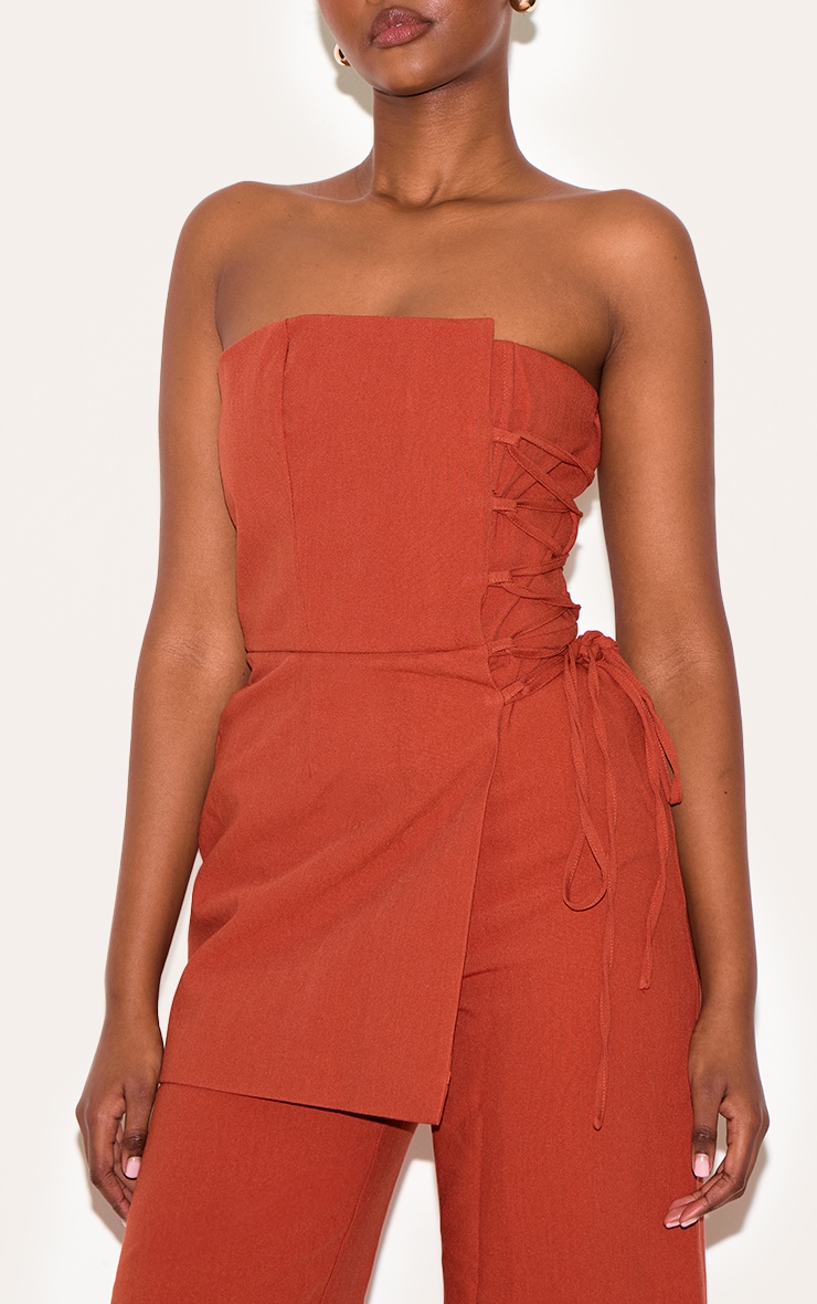 PLT Label Paprika Overlay Panel Lace Up Tailored Jumpsuit image 4