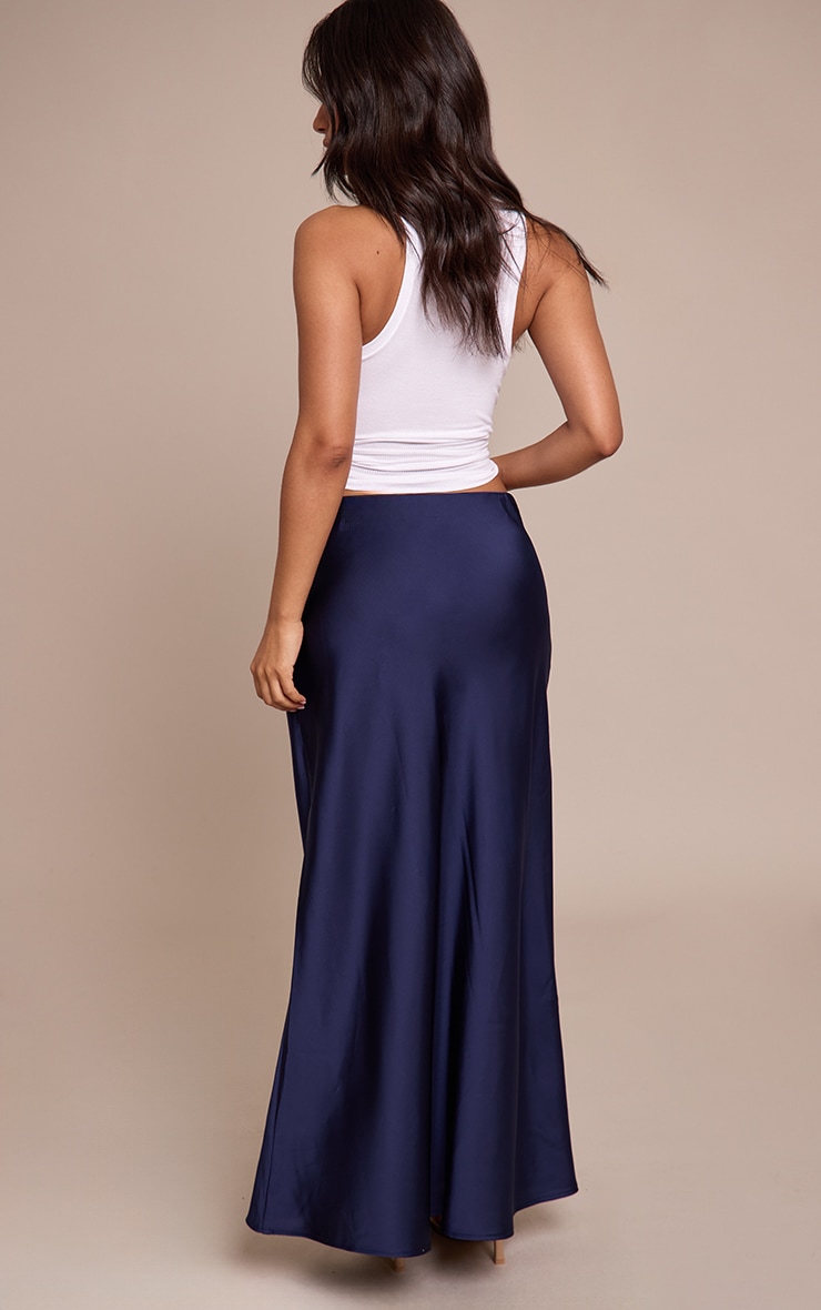 Petite Navy Satin Flowy Maxi Skirt image 3