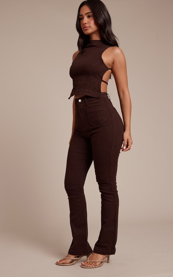 Petite Dark Chocolate Denim Fitted Flared Jeans
