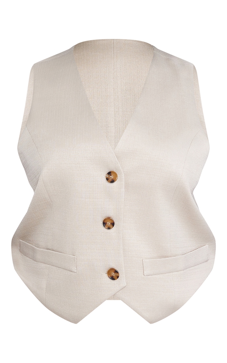 Plus Stone Linen Look Tailored Waistcoat image 5