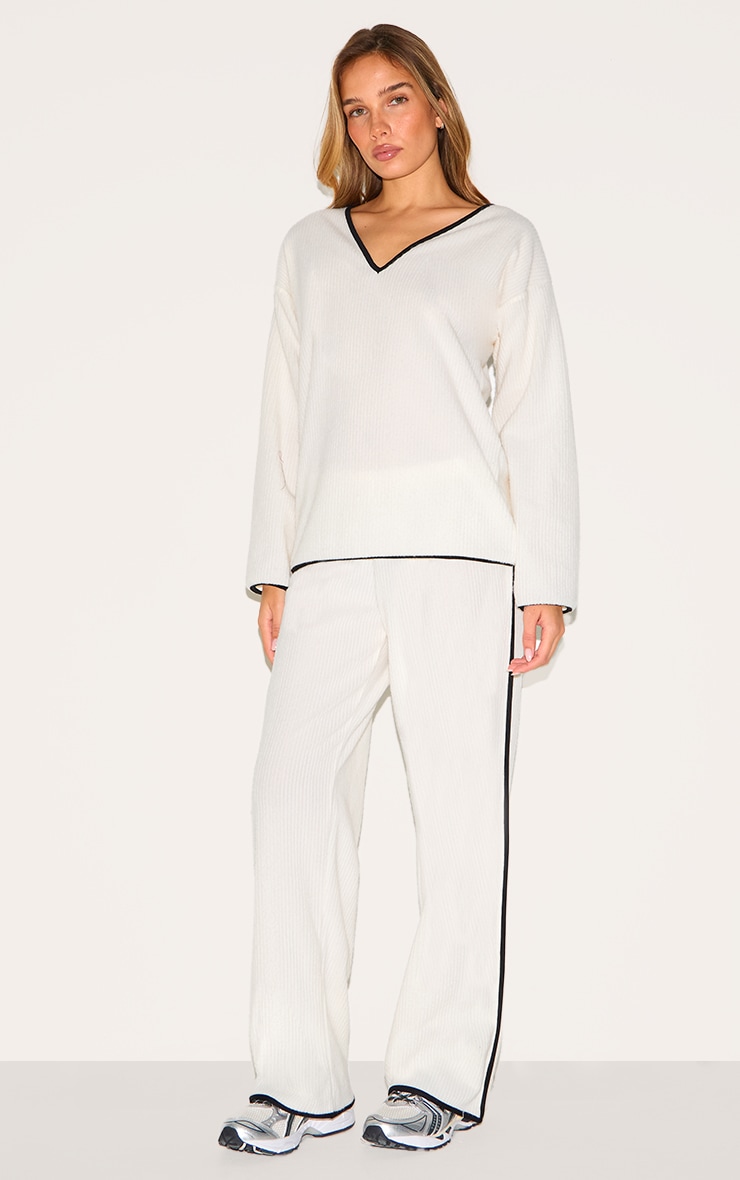 Cream Soft Rib Slouchy Long Top image 3
