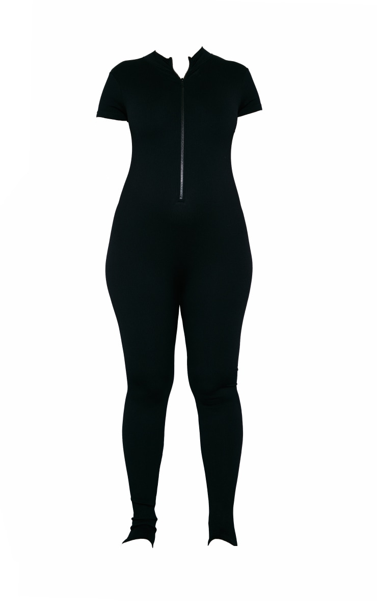 Maternity Black Structured Contour Rib Jumpsuit PrettyLittleThing