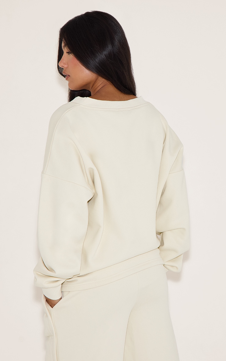 Cream V Neck Oversized Sweatshirt image 2