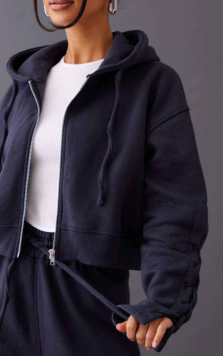 Petite Ink Blue Zip Up Cropped Hoodie image 4