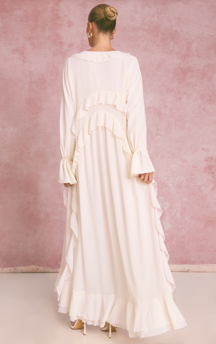 Cream Chiffon Plunge Extreme Frill Maxi Dress image 2
