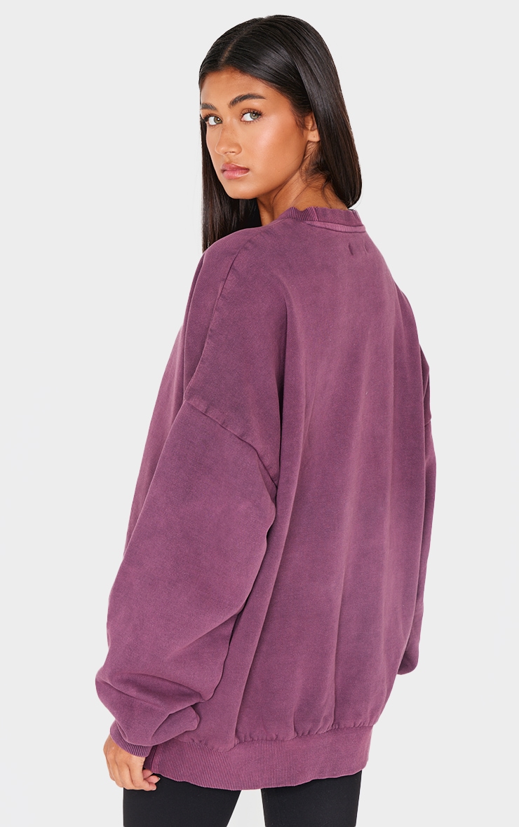 Burgundy Washed Slouchy Crew Neck Sweatshirt image 2