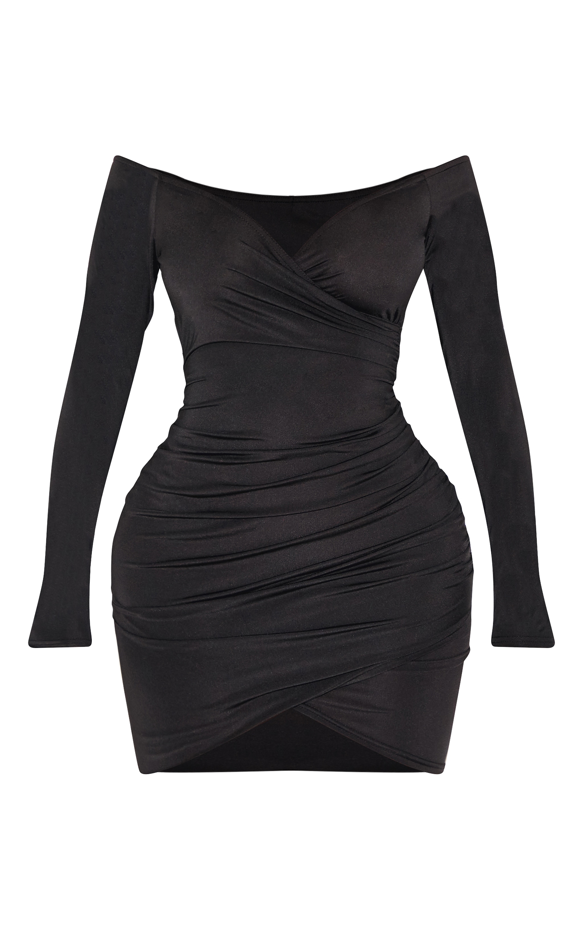 Shape Black Ruched Bardot Bodycon Dress image 5