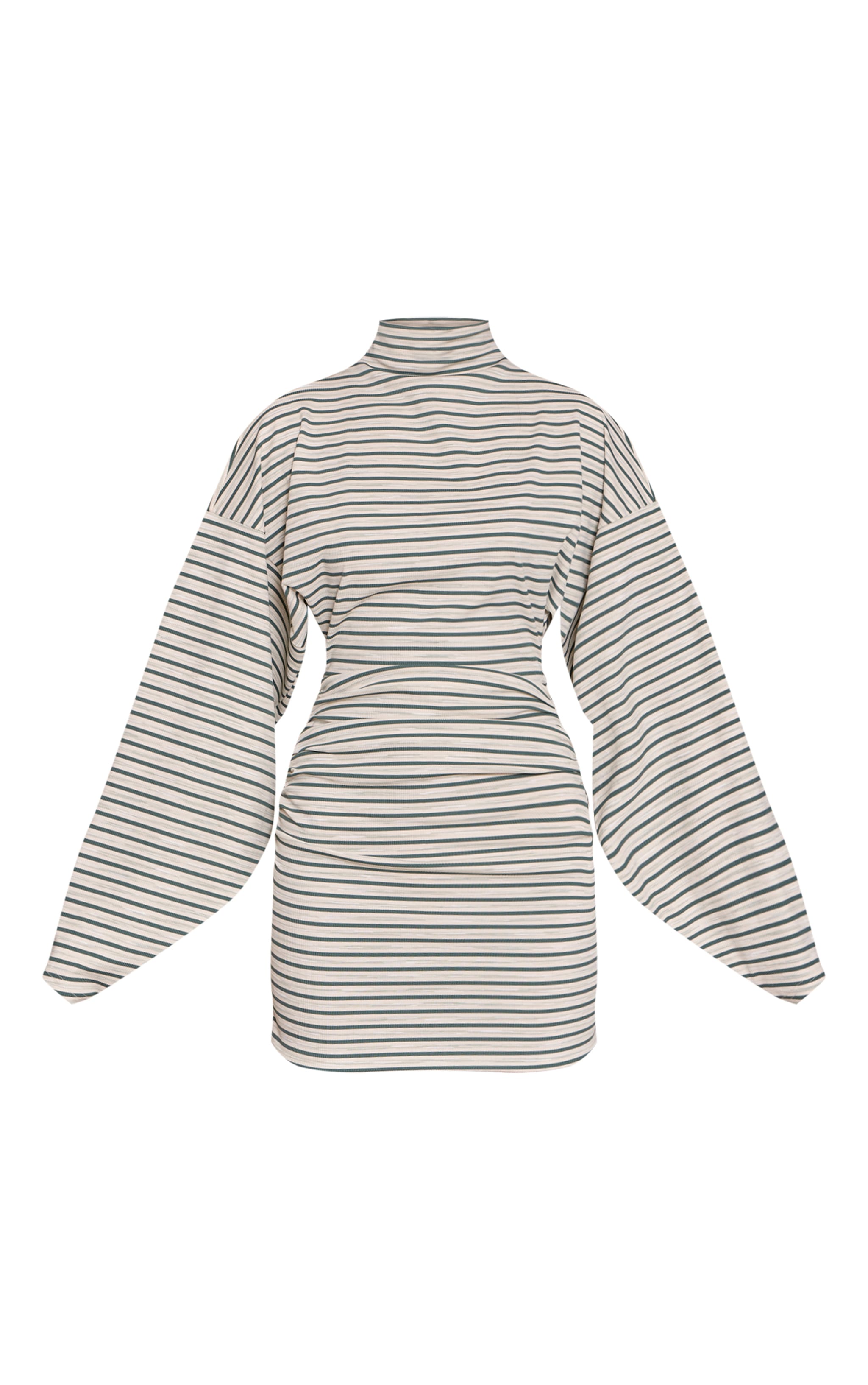 Khaki Striped Batwing Ruched Bodycon Dress image 5