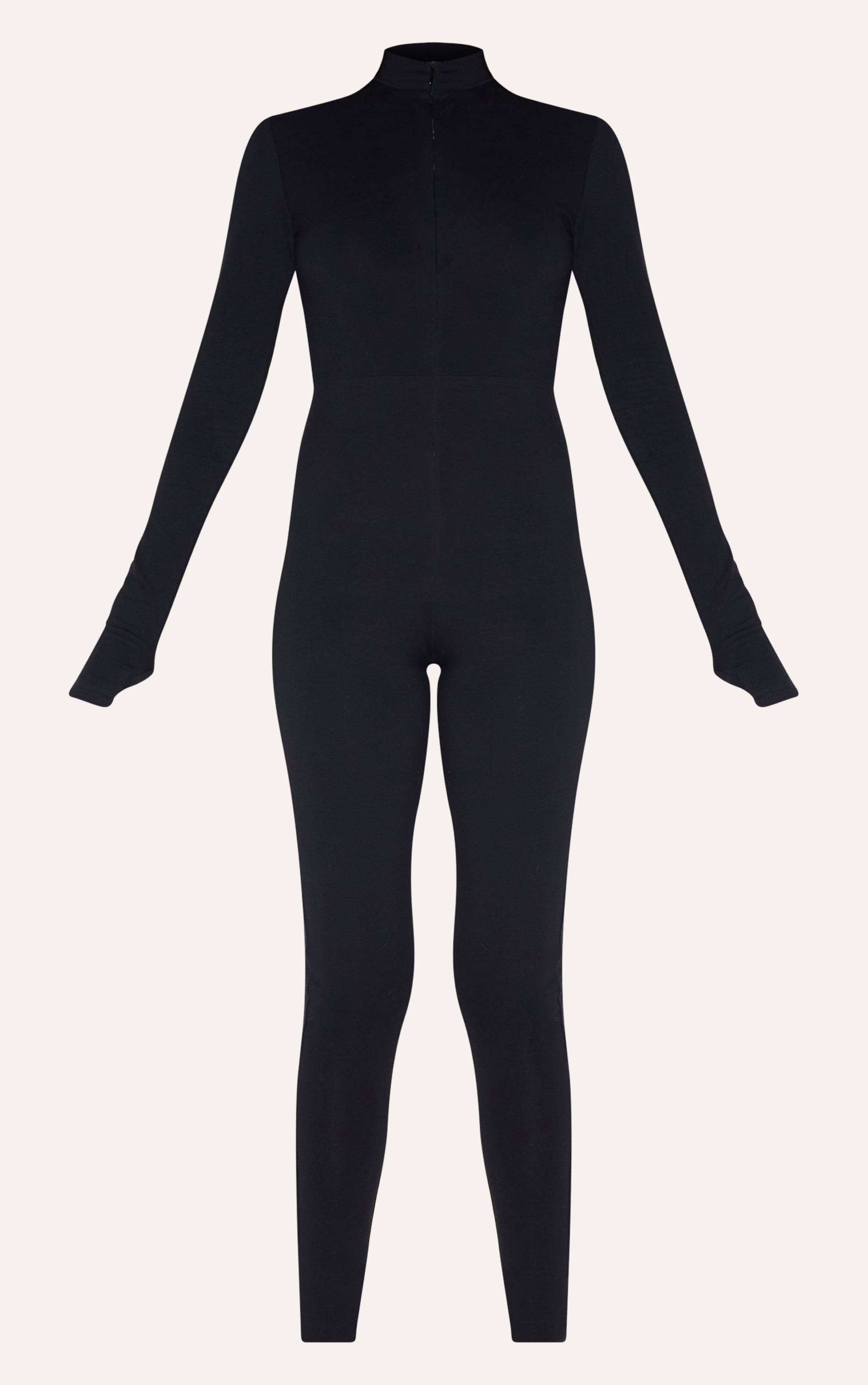 Black Cotton Zip Front Catsuit image 5