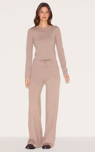 Deep Taupe Soft Knit Drawstring Waist Wide Leg Pants