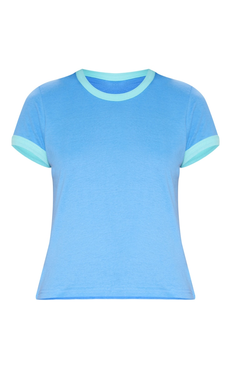 Blue Contrast Trim T Shirt Tops PrettyLittleThing