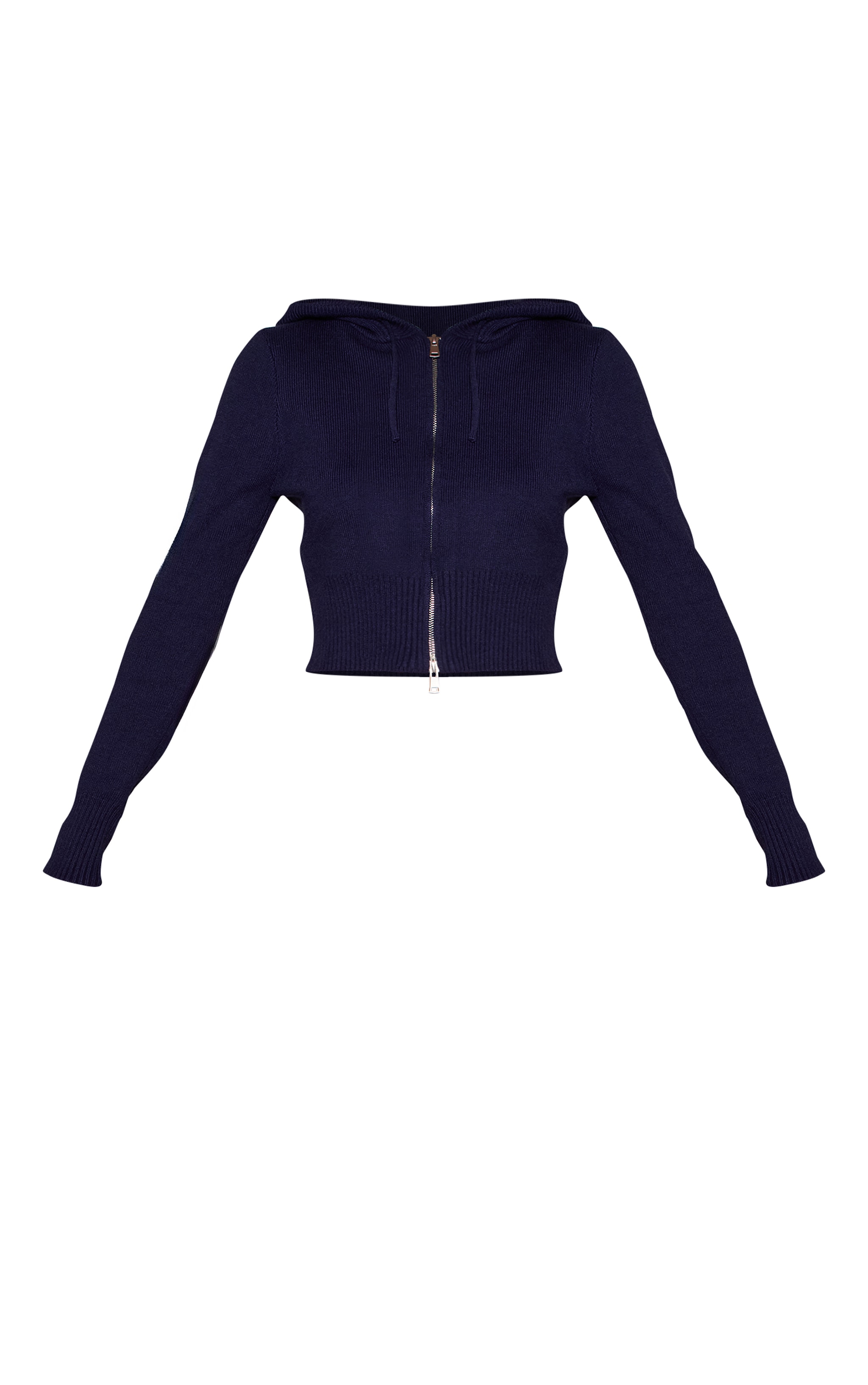 Navy Zip Through Knitted Hoodie image 5
