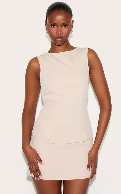 Top long tissé sable sans manches