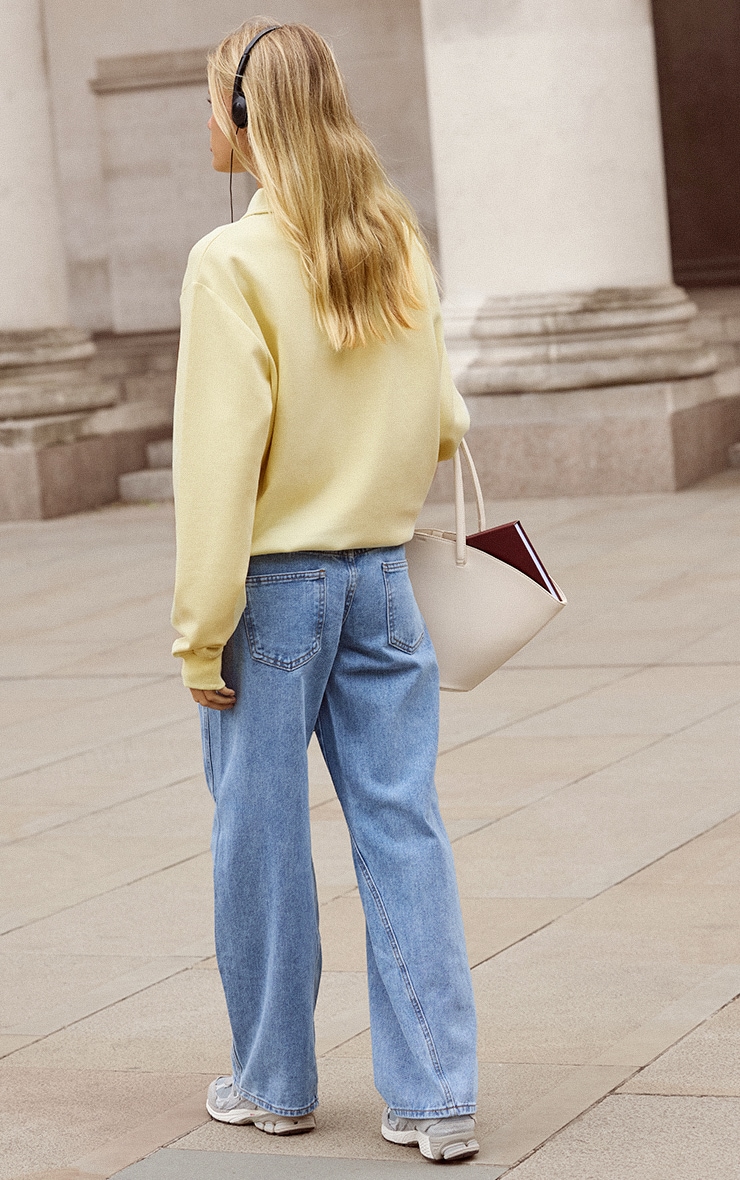 Mid Blue Wash Seam Detail Relaxed Wide Leg Jeans image 3