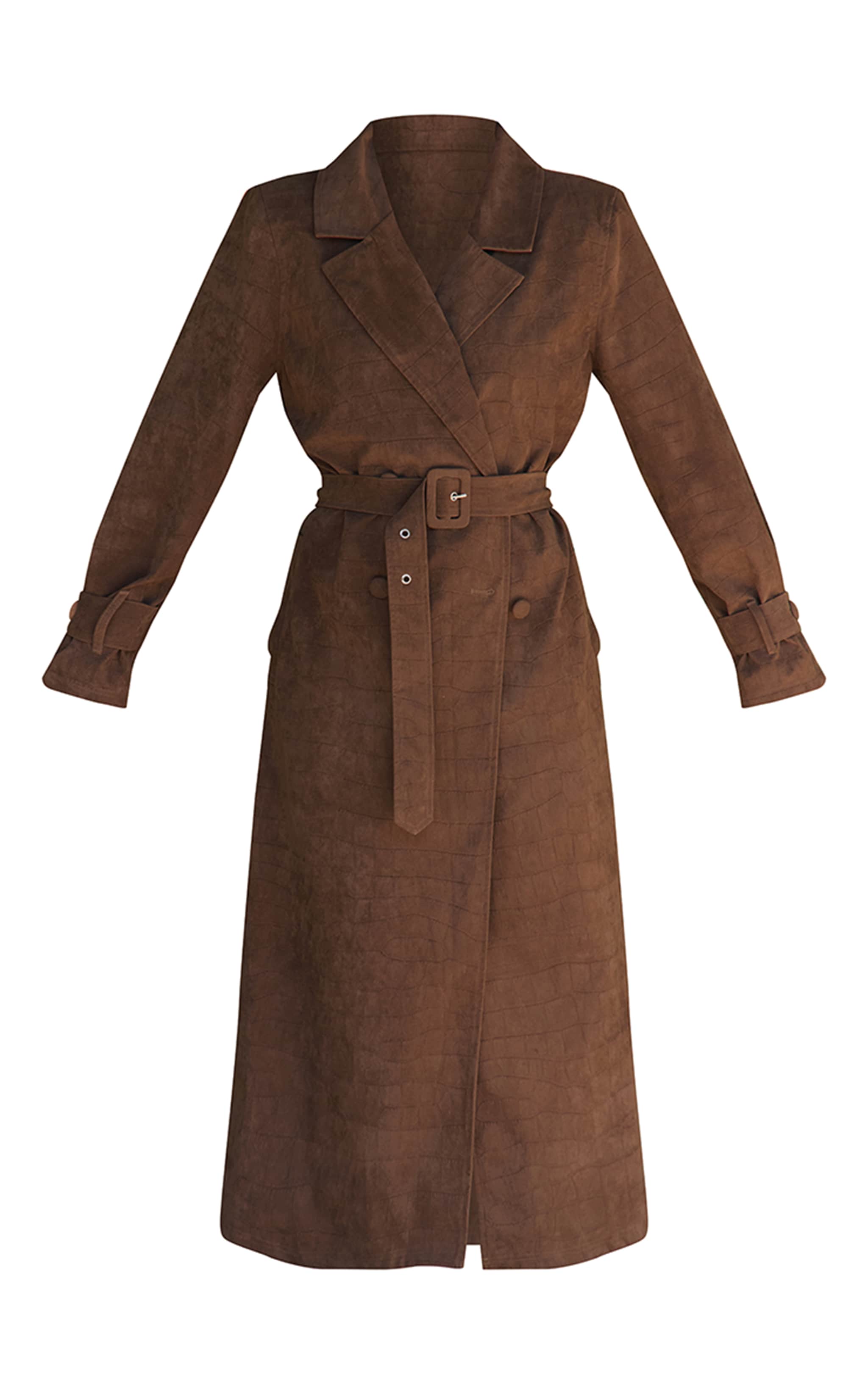 Chocolate Croc Suede Trench Coat image 7
