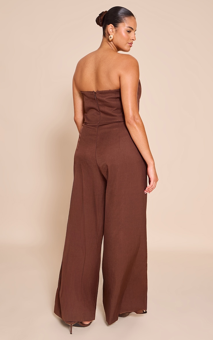 Plus Chocolate Woven Bandeau Trim Detail Straight Leg Jumpsuit image 2