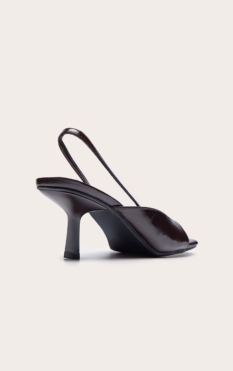 Plum Pu Square Toe Sling Back Mid Heeled Sandals image 4