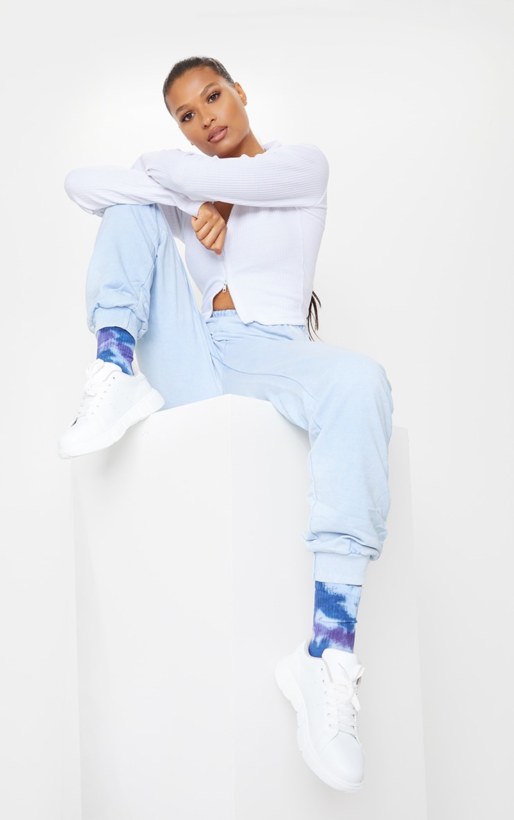 Blue Acid Wash Slim Fit Joggers