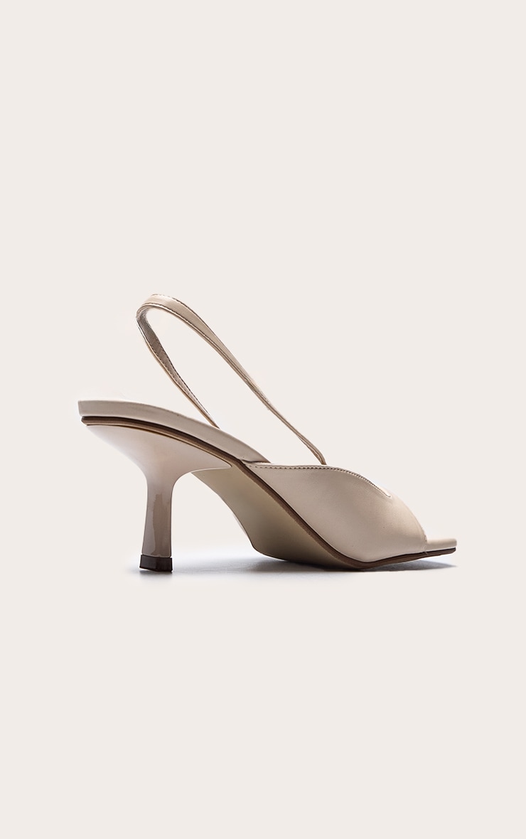 Cream Pu Square Toe Sling Back Mid Heeled Sandals image 4