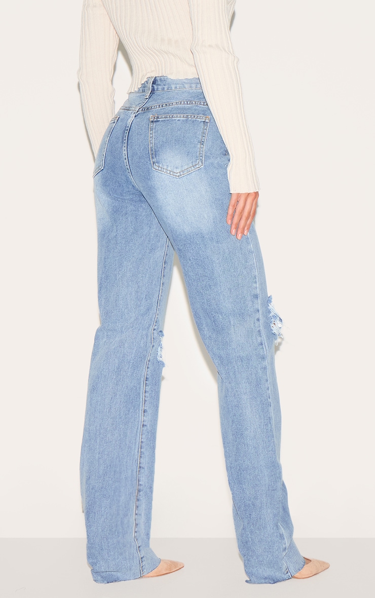 Tall Light Wash Extra Long Ripped High Waist Straight Leg Jeans image 3