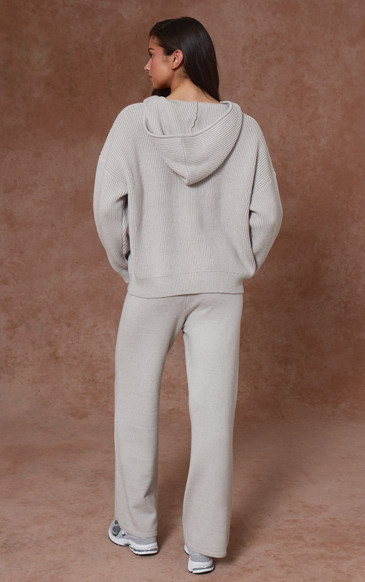 Grey Knitted Slouchy Wide Leg Trousers  image 3