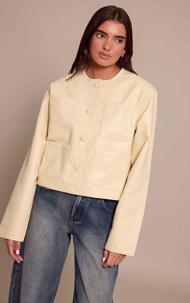 Buttercream Pocket Detail Faux Leather Jacket