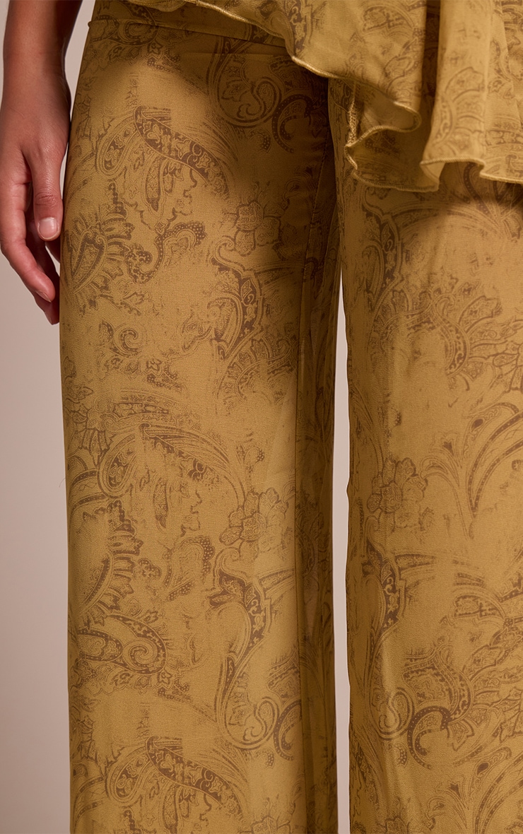 Tall Chartreuse Abstract Print Chiffon Straight Leg Pants image 4