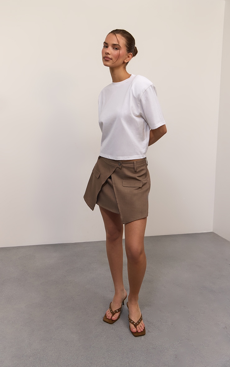 Mushroom Woven Wrap Front Detail Mini Skirt