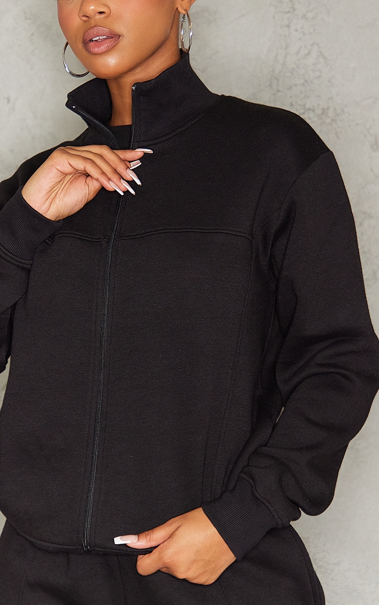 Black Seam Detail Zip Through Track Top | Sweat