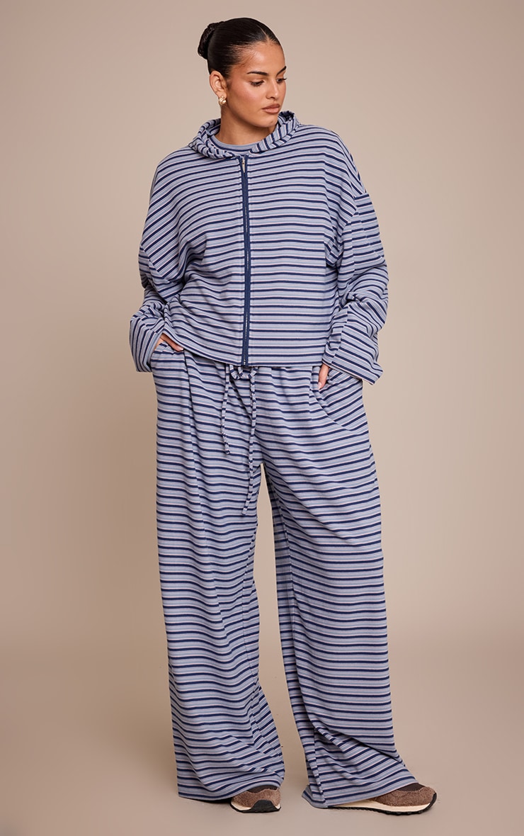 Plus Navy Striped Soft Fleece Straight Leg Joggers image 1