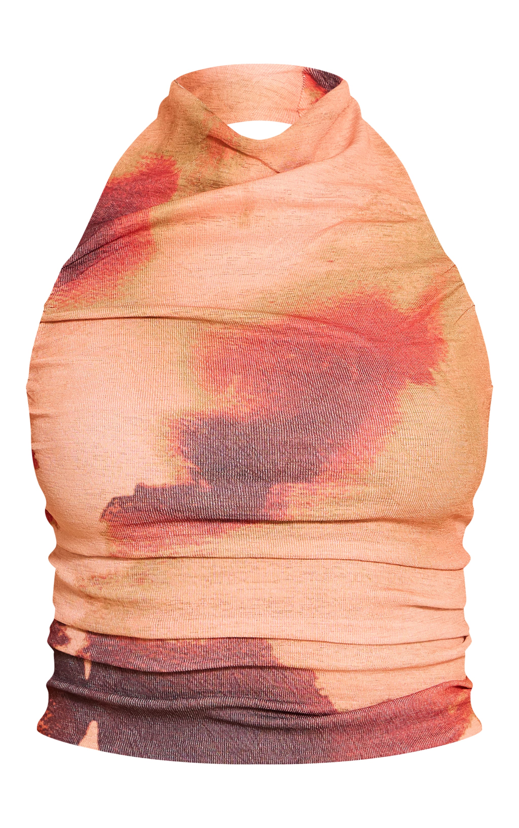 Multi Abstract Print Onion Skin Ruched Halter Crop Top image 5