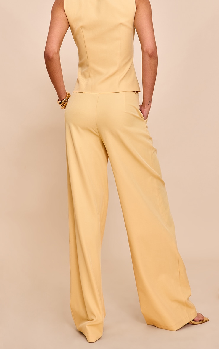 Butter Yellow Tailored Tie Detail Woven Wide Leg Pants image 3