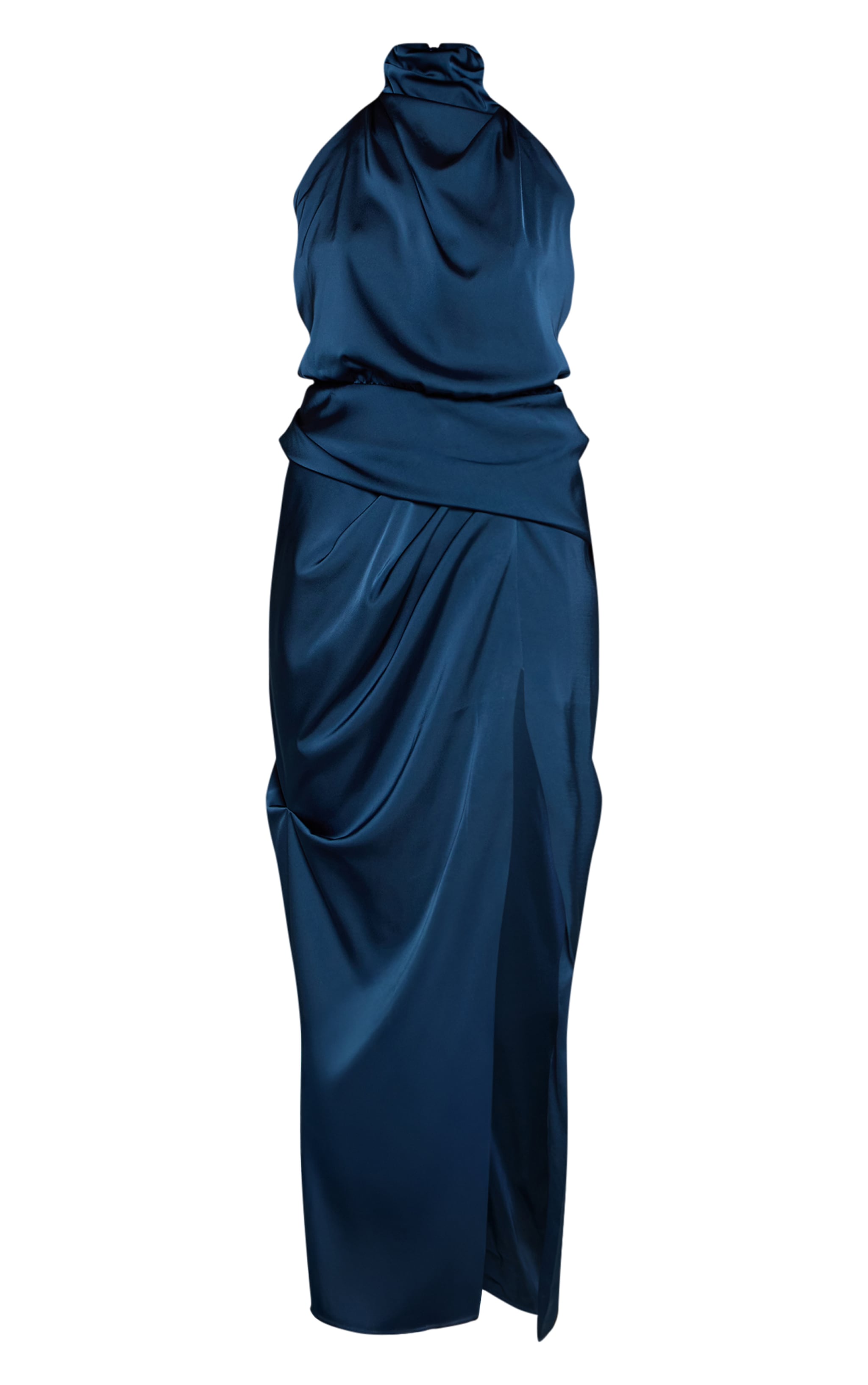 Petrol Blue Satin High Neck Maxi Dress image 5
