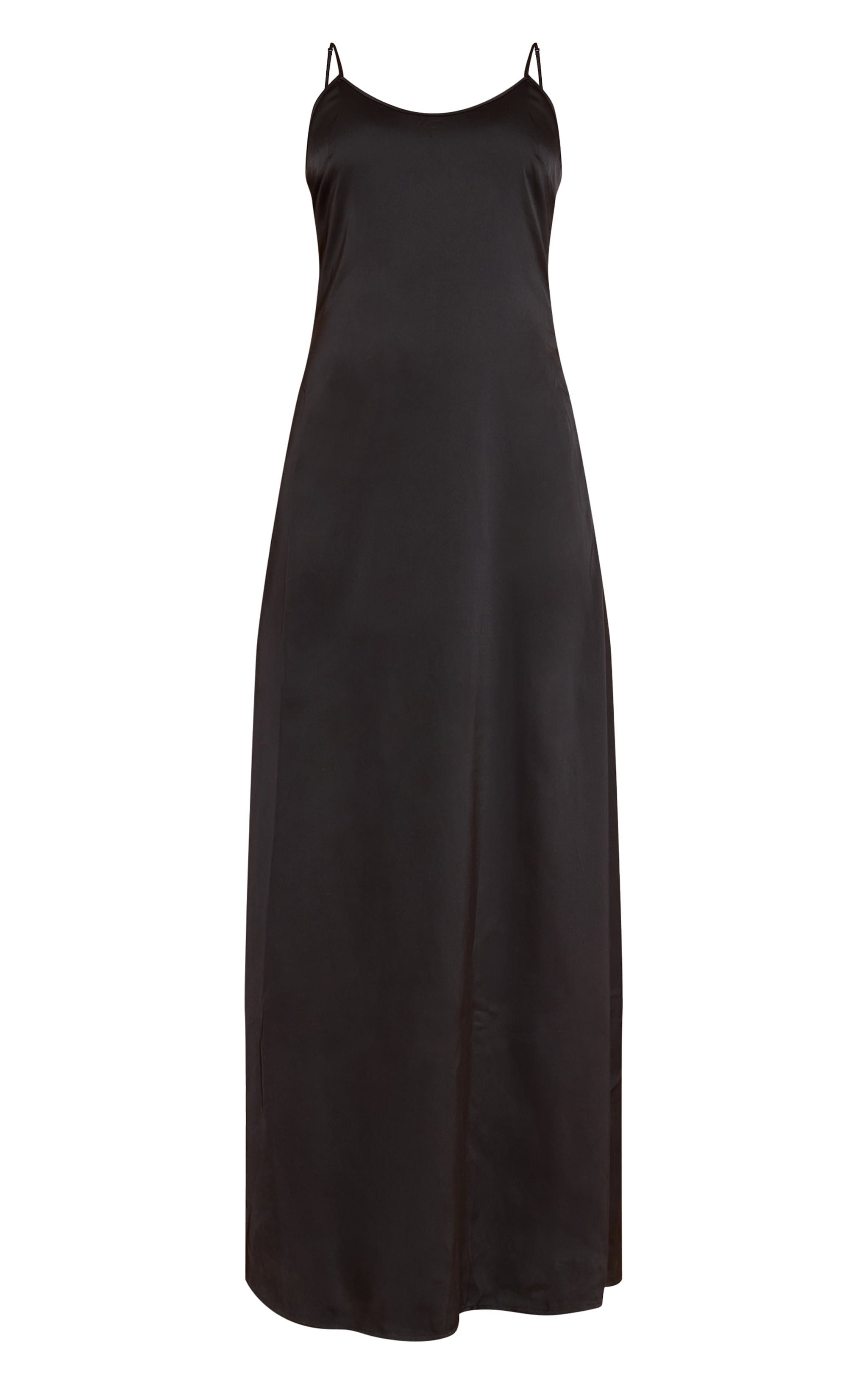 Black Satin Scoop Neck Spaghetti Strap Maxi Dress image 5