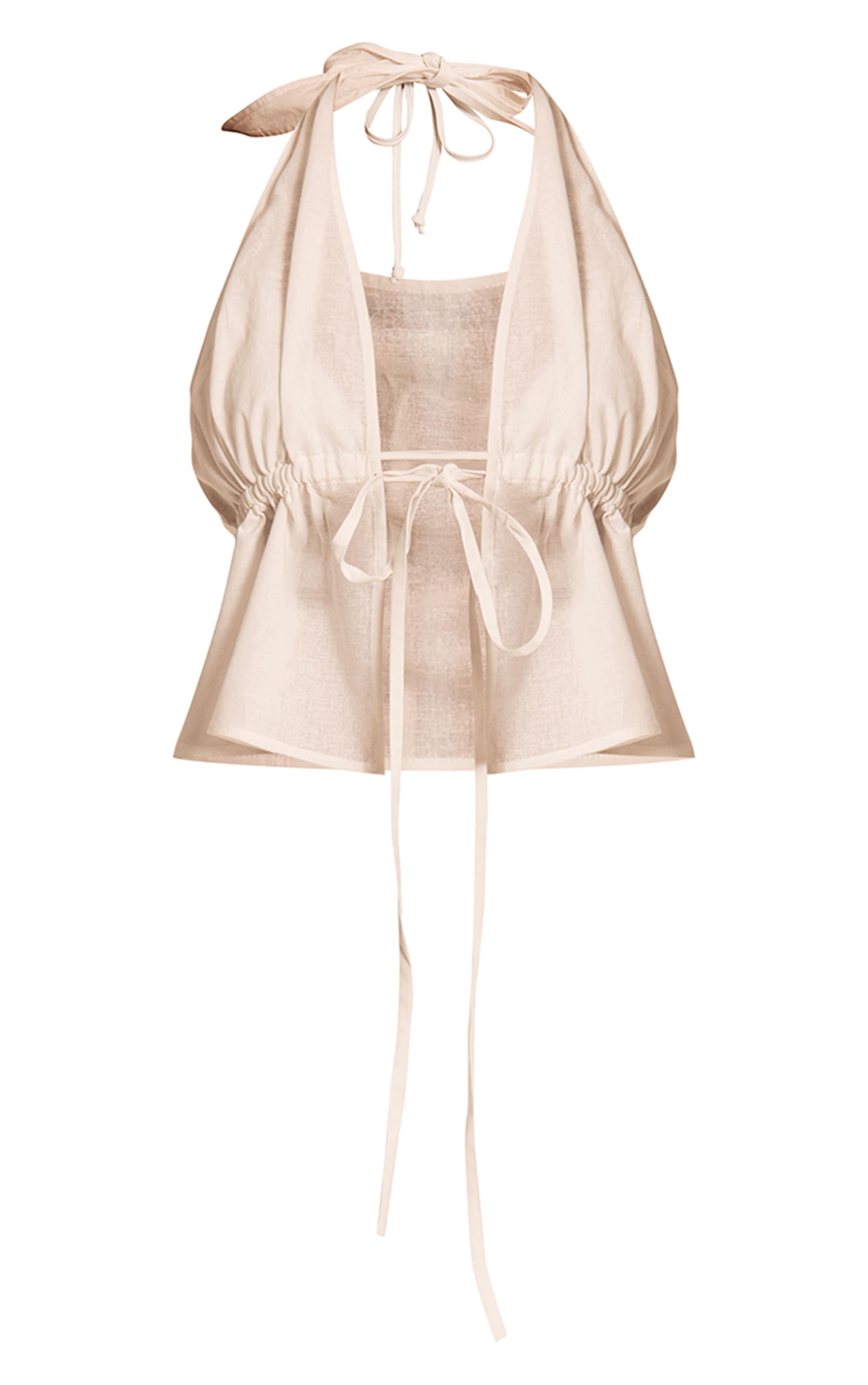White Linen Look Front Tie Halter Neck Beach Top image 5