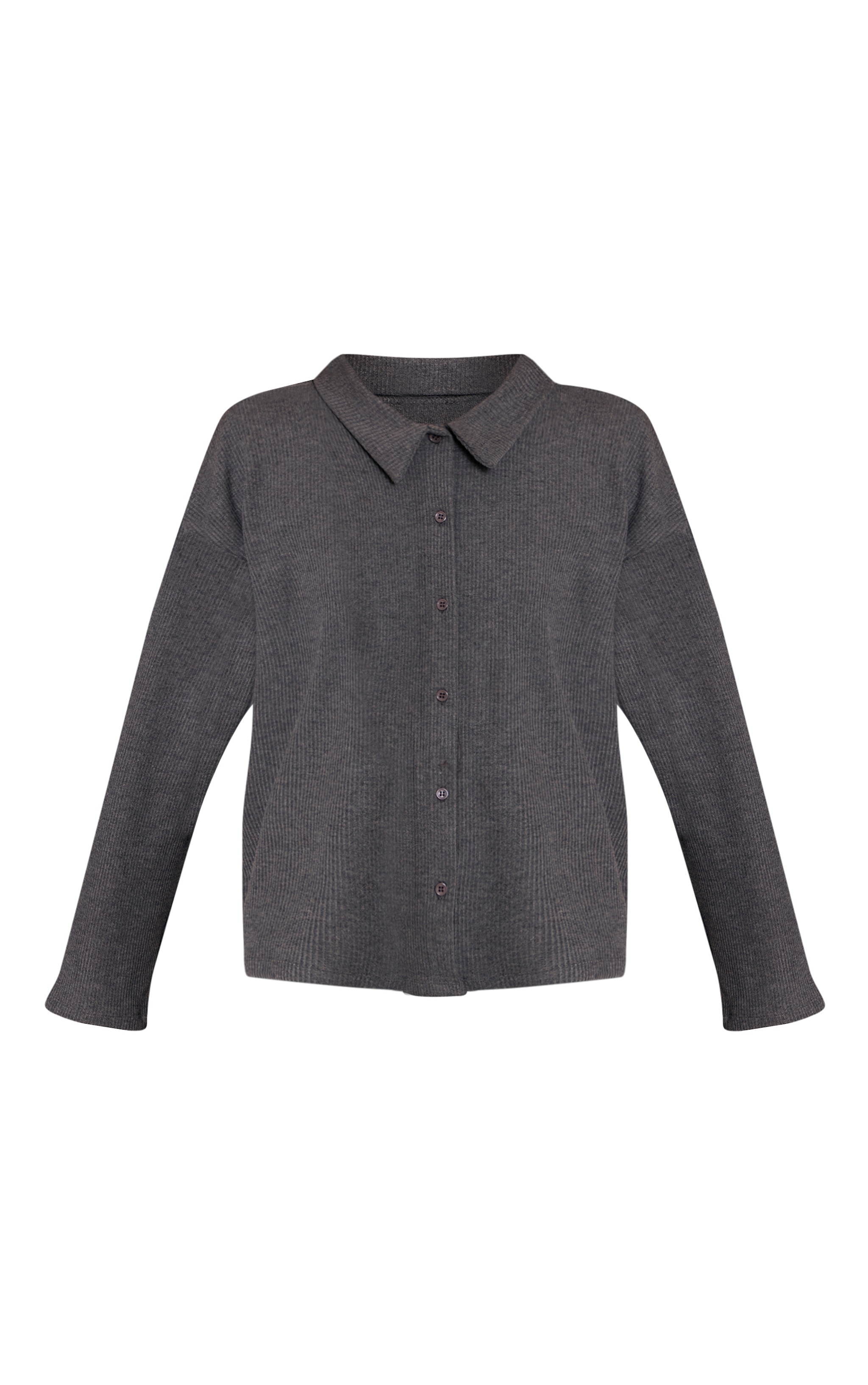 Charcoal Grey Heavy Rib Long Sleeve Collared Shirt image 5