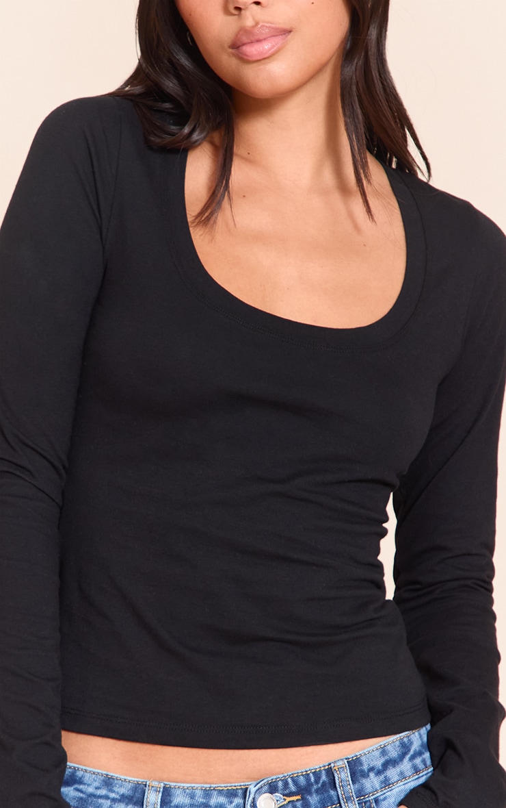 Black Soft Cotton Crew Neck Long Sleeve Top image 4